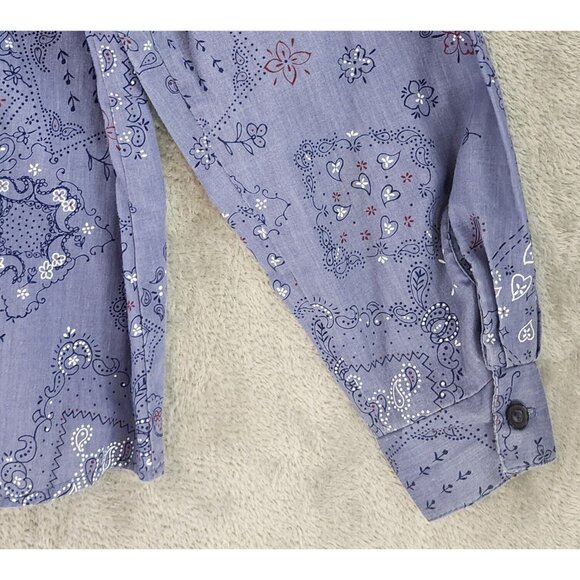 Tapestry Shirt Womens Extra Large Blue Bandana Vintage Button Up Long Sleeve USA - Picture 10 of 12